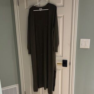 Long Open Front Cardigan Duster in Olive